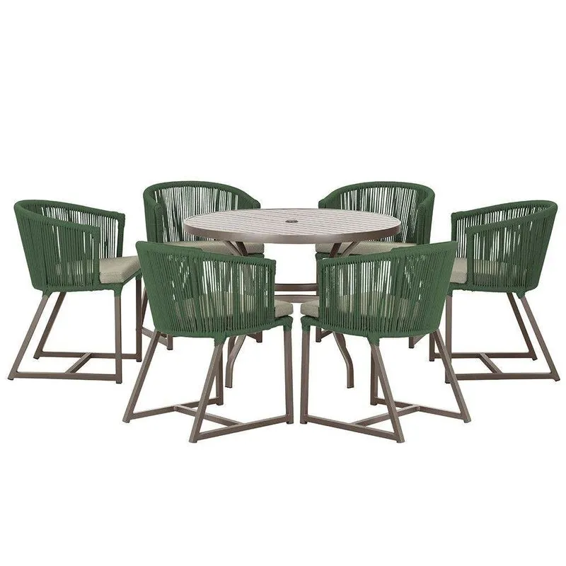 Mesa E 6 Cadeiras E Noronha Marrom E8 Trama Verde