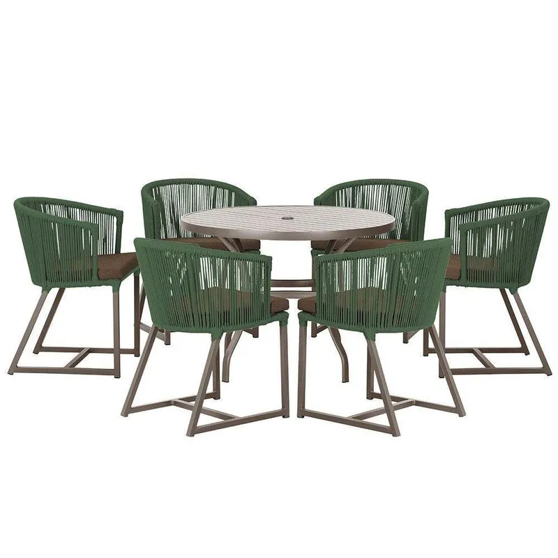 Mesa E 6 Cadeiras E Noronha Marrom E9 Trama Verde
