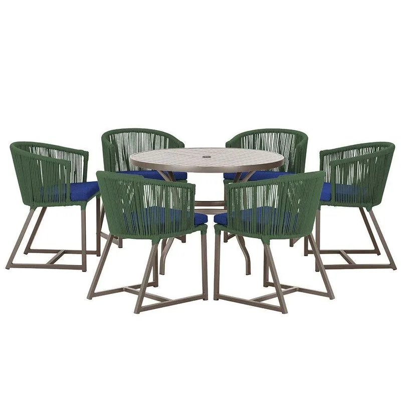 Mesa E 6 Cadeiras Jantar Noronha Marrom E10 Trama Verde