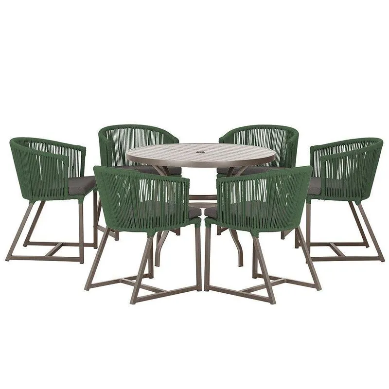 Mesa Com 6 Cadeiras Jantar Noronha Marrom E11 Trama Original Verde