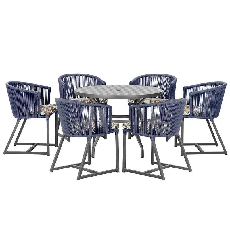 Mesa E 6 Cadeiras E Noronha Preto E6 Trama Azul