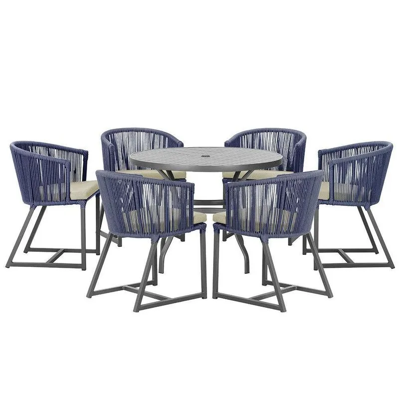 Mesa E 6 Cadeiras E Noronha Preto E7 Trama Azul