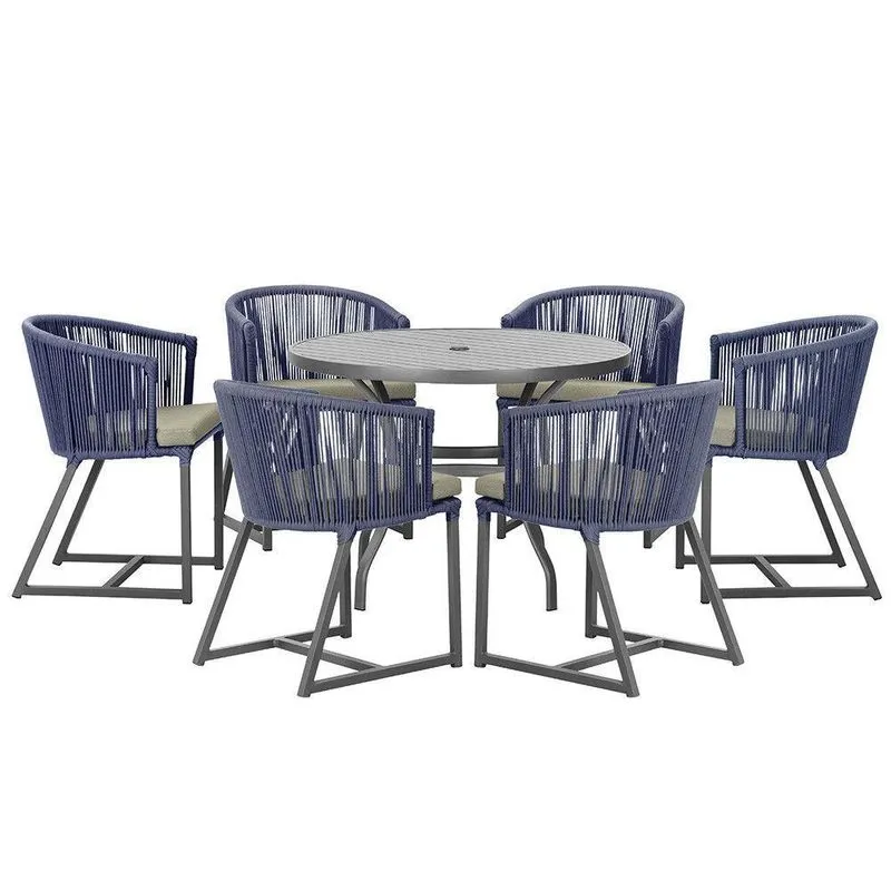 Mesa E 6 Cadeiras E Noronha Preto E8 Trama Azul