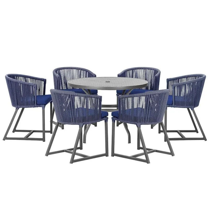 Mesa E 6 Cadeiras E Noronha Preto E10 Trama Azul