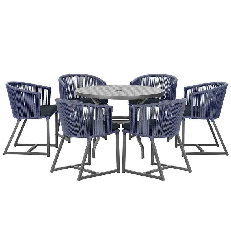 Mesa E 6 Cadeiras E Noronha Preto E12 Trama Azul