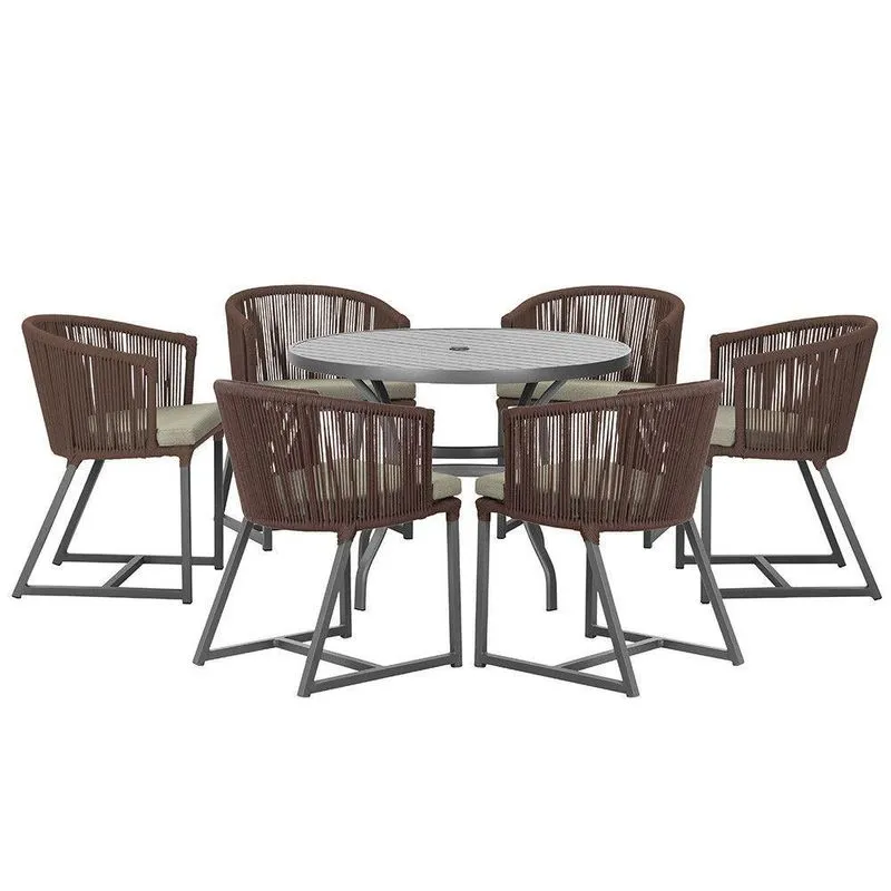 Mesa E 6 Cadeiras E Noronha Preto E8 Trama Original Marrom