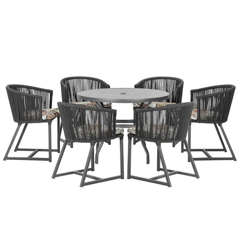 Mesa E 6 Cadeiras E Noronha Preto E6 Trama Preto