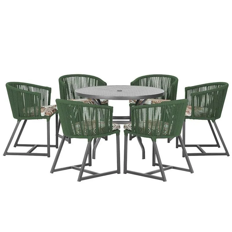 Mesa E 6 Cadeiras E Noronha Preto E6 Trama Verde