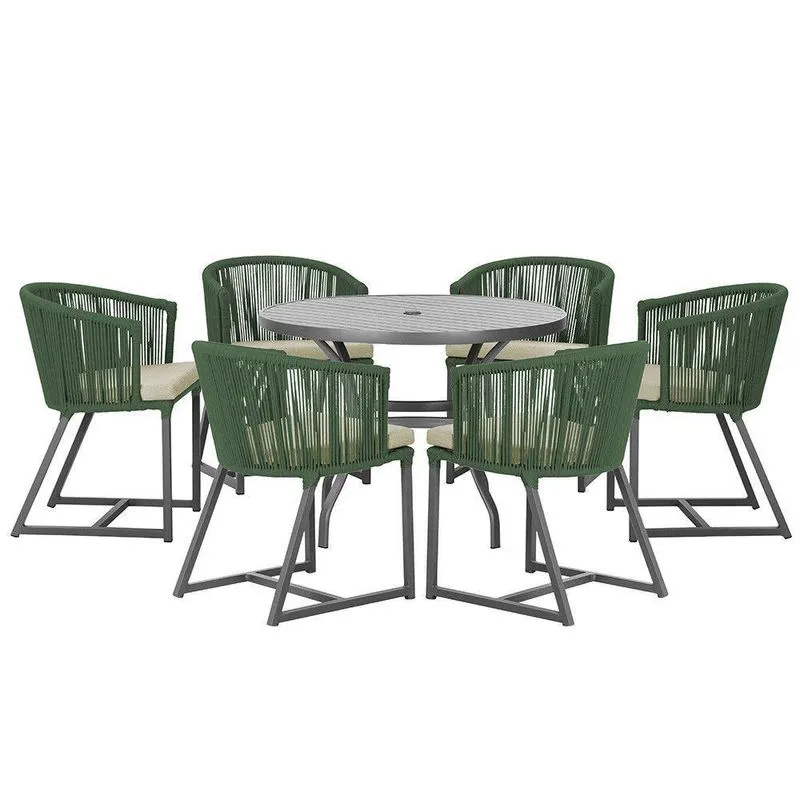 Mesa E 6 Cadeiras E Noronha Preto E7 Trama Verde