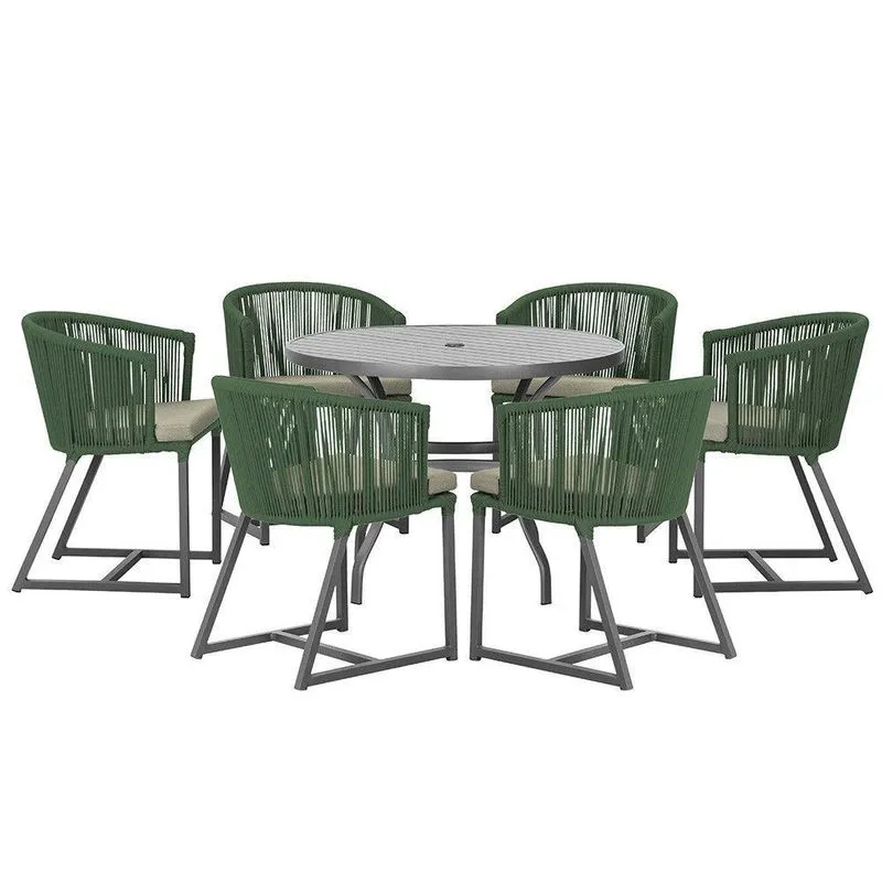 Mesa E 6 Cadeiras E Noronha Preto E8 Trama Verde