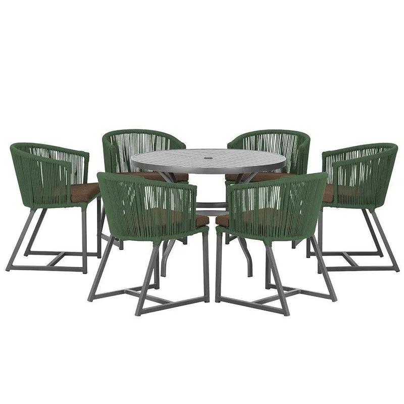 Mesa E 6 Cadeiras E Noronha Preto E9 Trama Verde