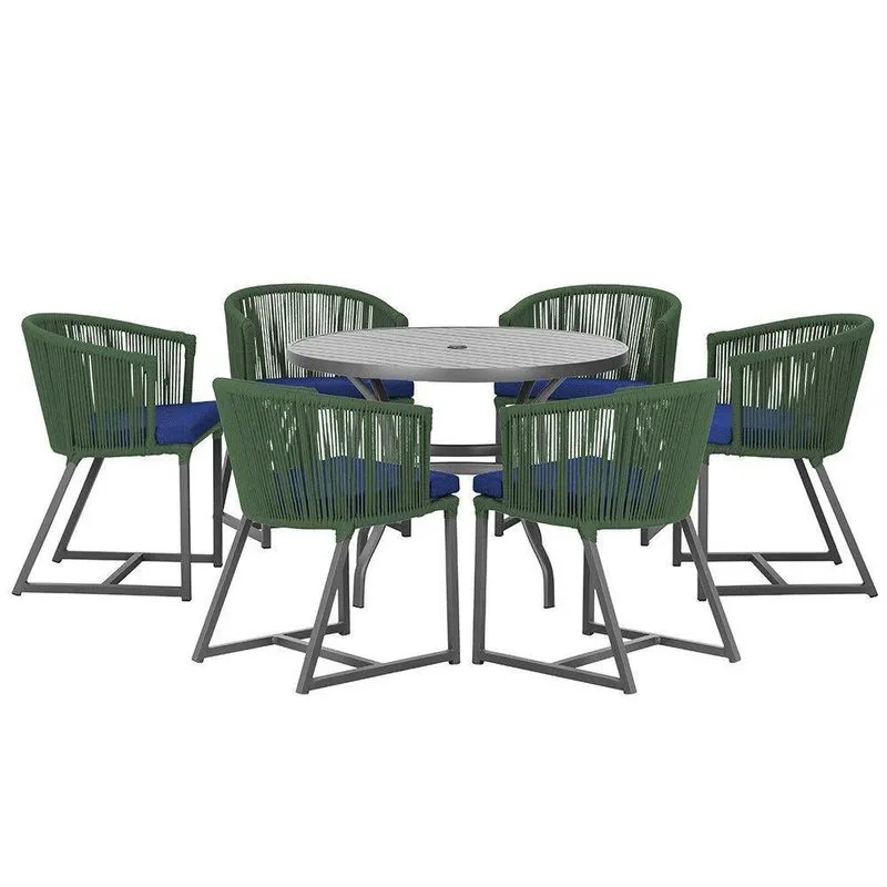 Mesa E 6 Cadeiras E Noronha Preto E10 Trama Verde
