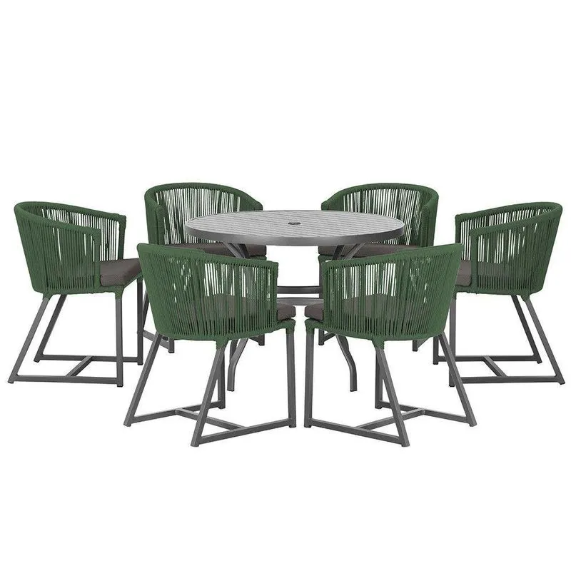Mesa E 6 Cadeiras E Noronha Preto E11 Trama Verde