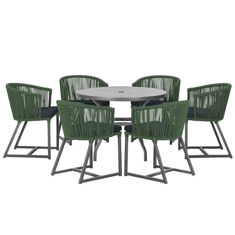 Mesa E 6 Cadeiras E Noronha Preto E12 Trama Verde