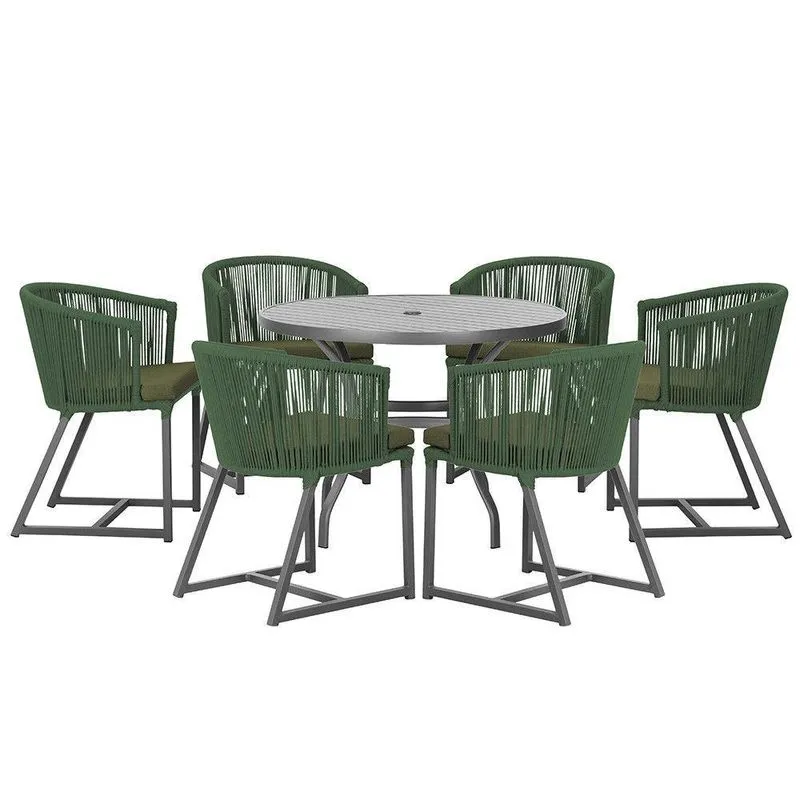Mesa E 6 Cadeiras E Noronha Preto E13 Trama Verde