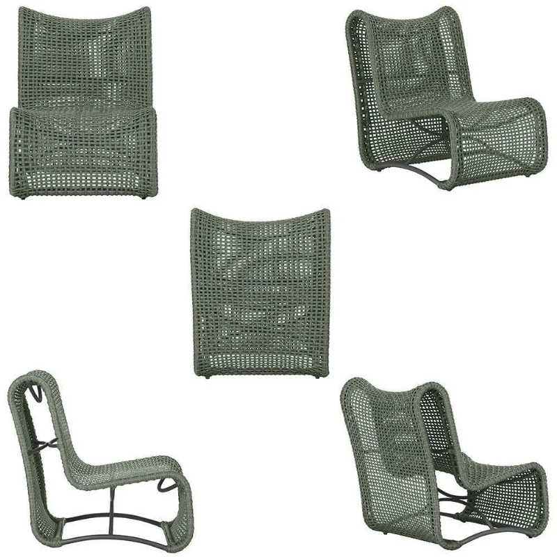 Kit 4 Poltronas Texas Em Alumínio Preto Corda Náutica Trama Verde Trama Original