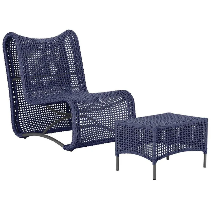 Kit Poltrona Com Mesa De Centro Texas Alumínio Preto Corda Náutica Azul Trama Original