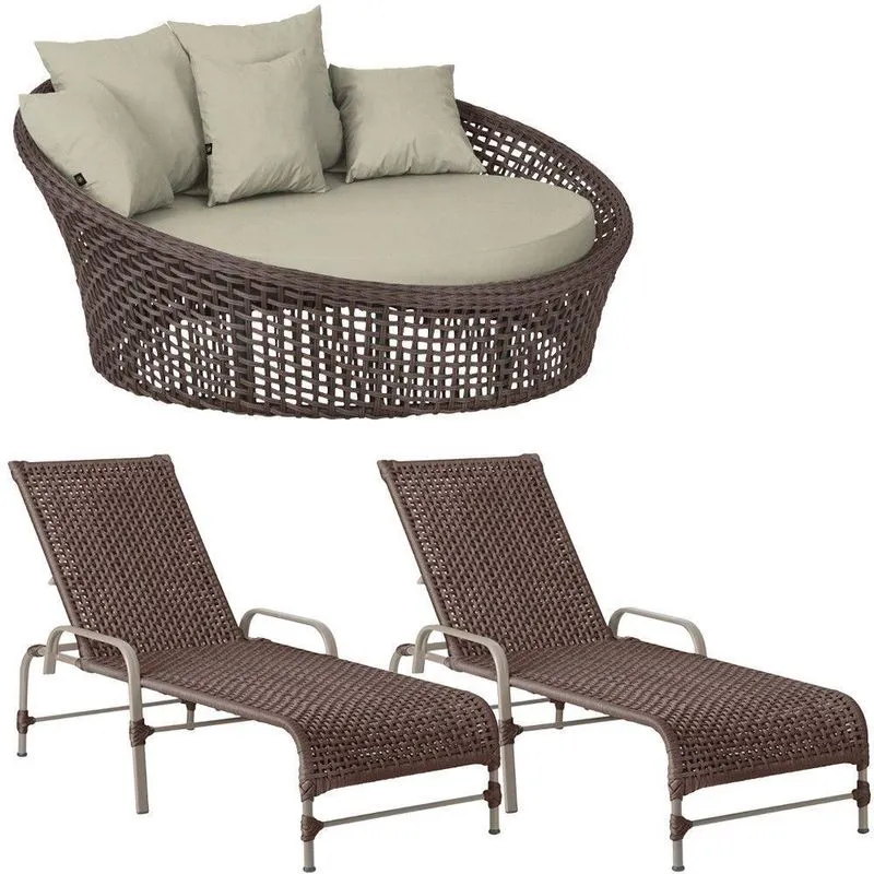 Kit Chaise Hungria E Espreguiçadeiras Catar Trama Original Marrom