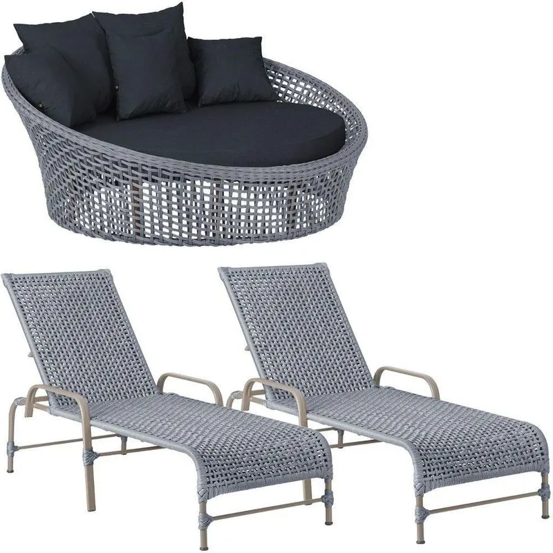 Kit Chaise Hungria E Espreguiçadeiras Catar Trama Original Prata