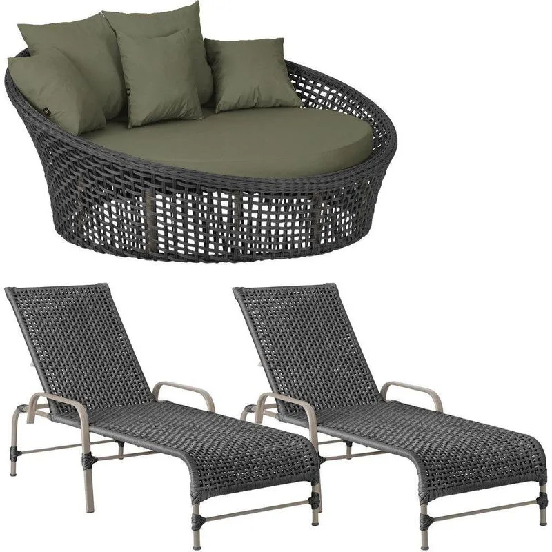 Kit Chaise Hungria E Espreguiçadeiras Catar Trama Original Preto