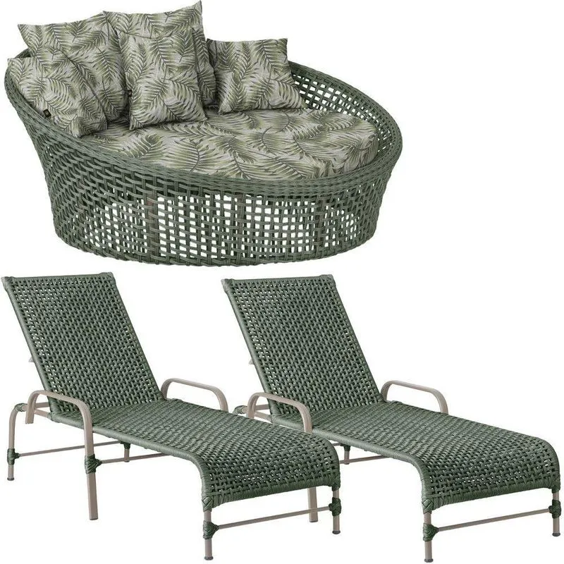 Kit Chaise Hungria E Espreguiçadeiras Catar Trama Original Verde