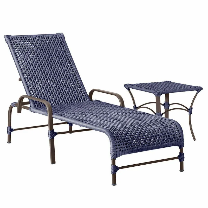Espreguiçadeira Catar Mesa Corda Náutica Piscina Trama Azul - Trama