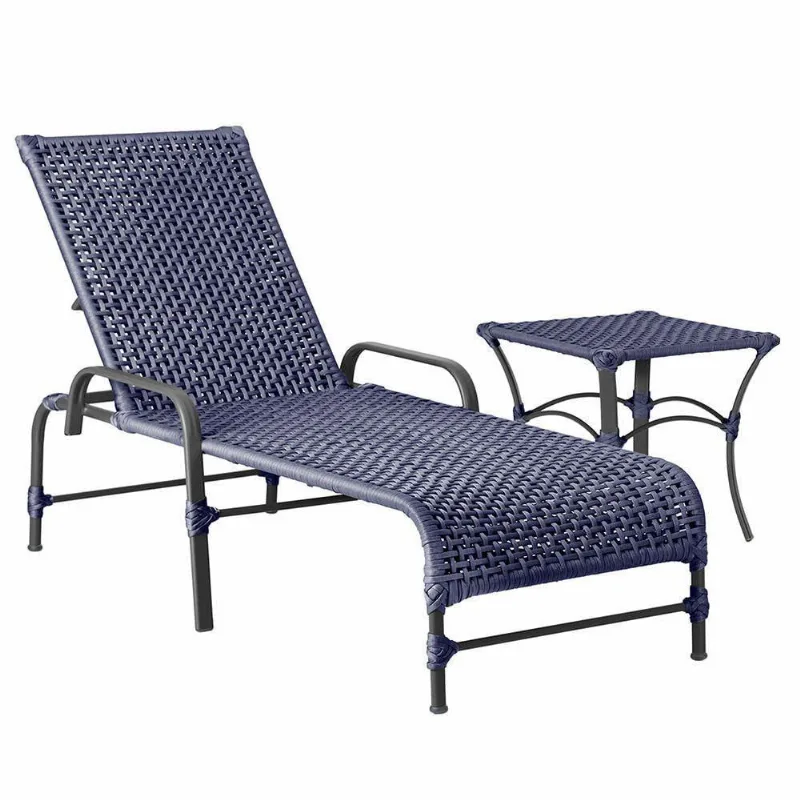 Espreguiçadeira Alumínio Catar Mesa Corda Náutica Piscina Azul - Trama