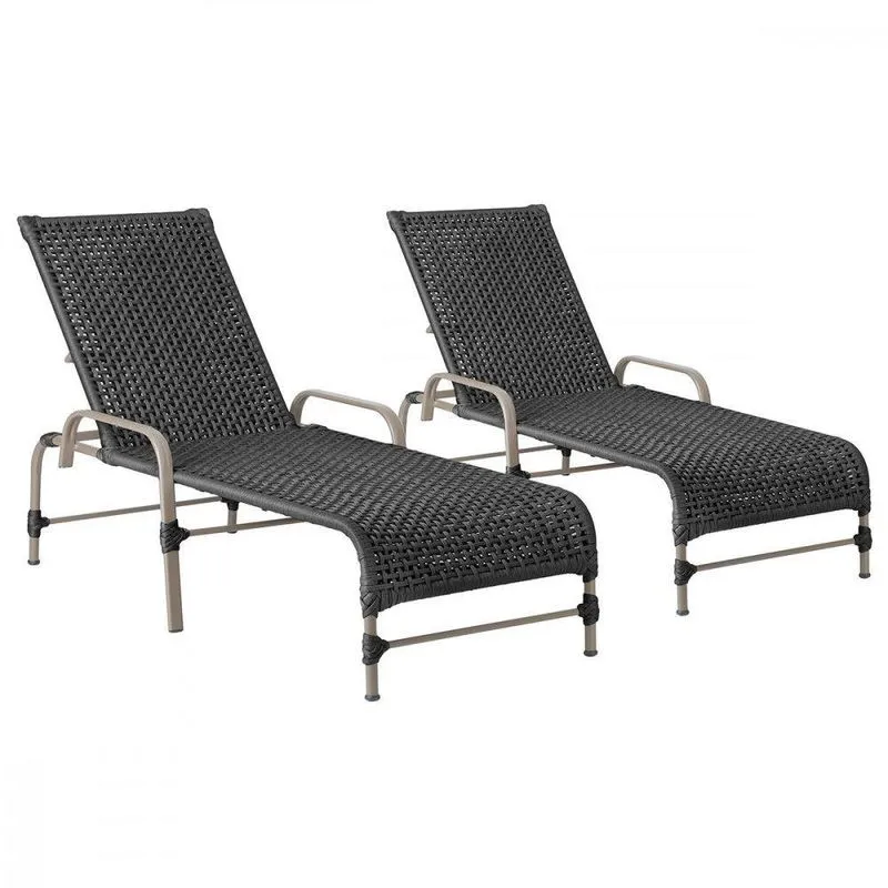 2 Espreguiçadeiras Reclinavel Catar Fendi Trama Original Preto