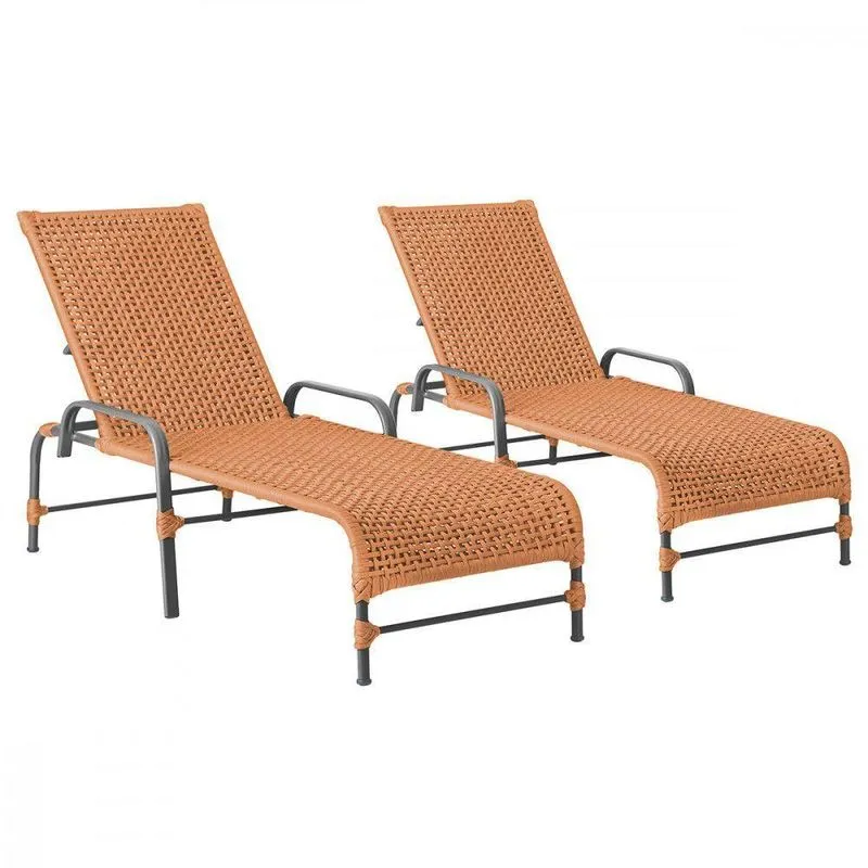 2 Espreguiçadeiras Reclinavel Catar Preto Corda Nautica Terra Cota