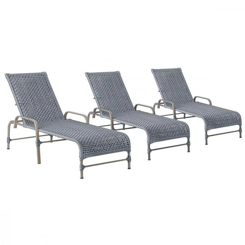 3 Espreguiçadeiras Reclinavel Catar Fendi Corda Nautica Prata