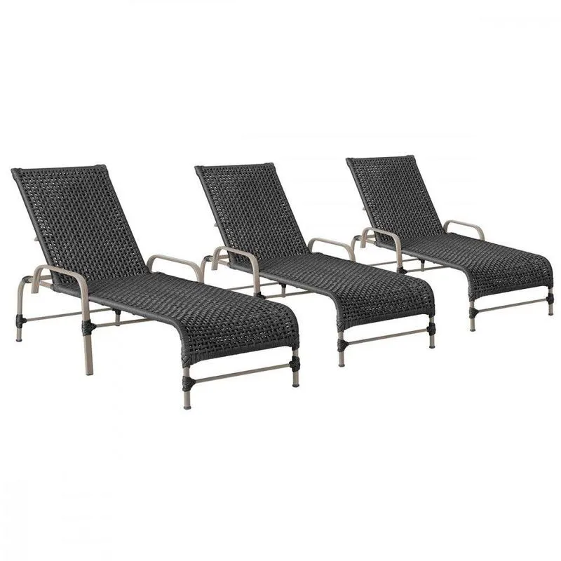 3 Espreguiçadeiras Reclinavel Catar Fendi Corda Nautica Preto