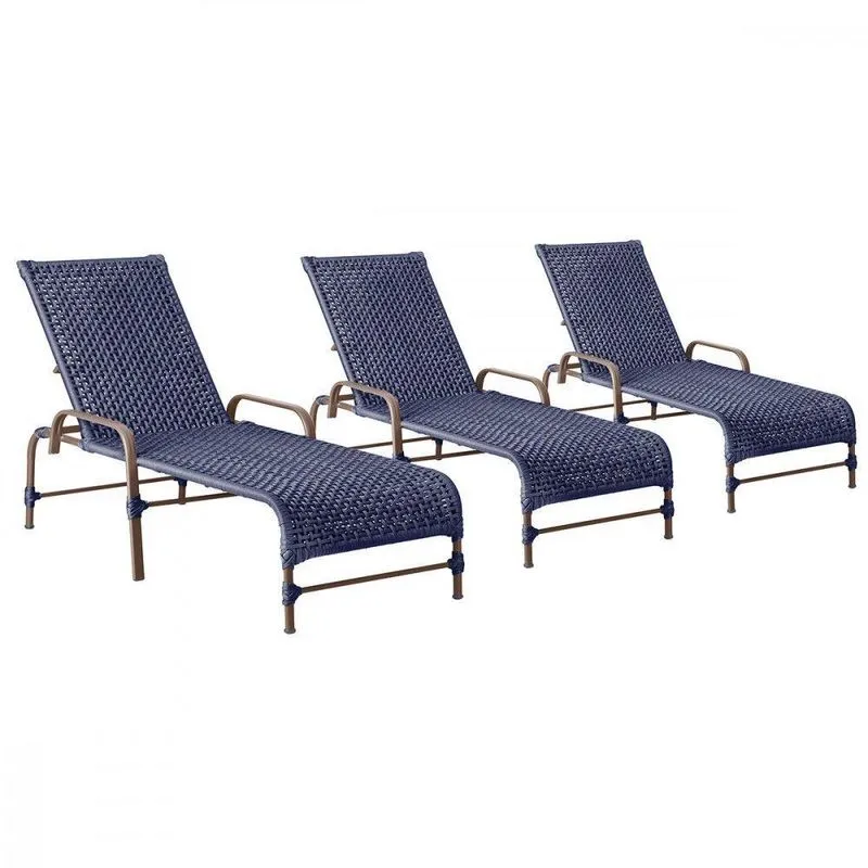 3 Espreguiçadeiras Reclinavel Catar Marrom Corda Nautica Azul