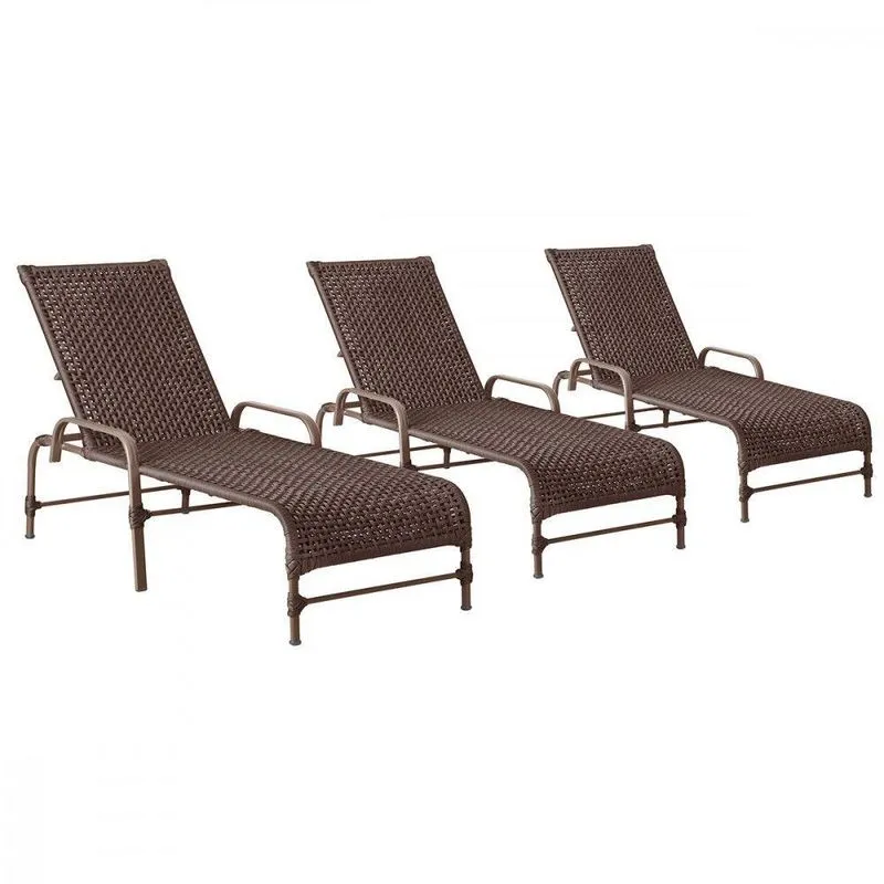 3 Espreguiçadeiras Reclinavel Catar Marrom Corda Nautica Marrom