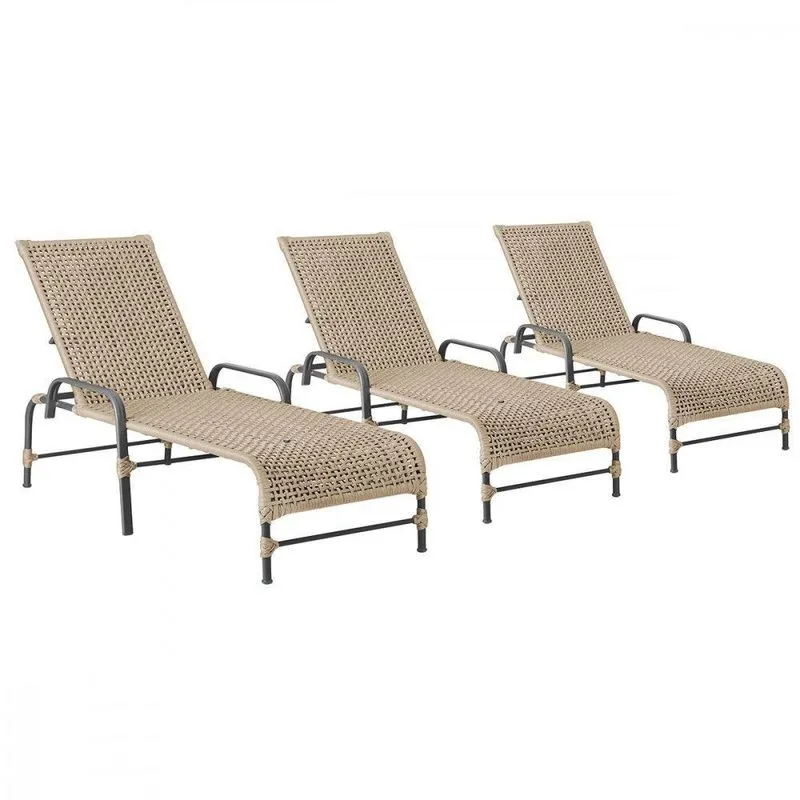 3 Espreguiçadeiras Reclinavel Catar Preto Corda Nautica Rami