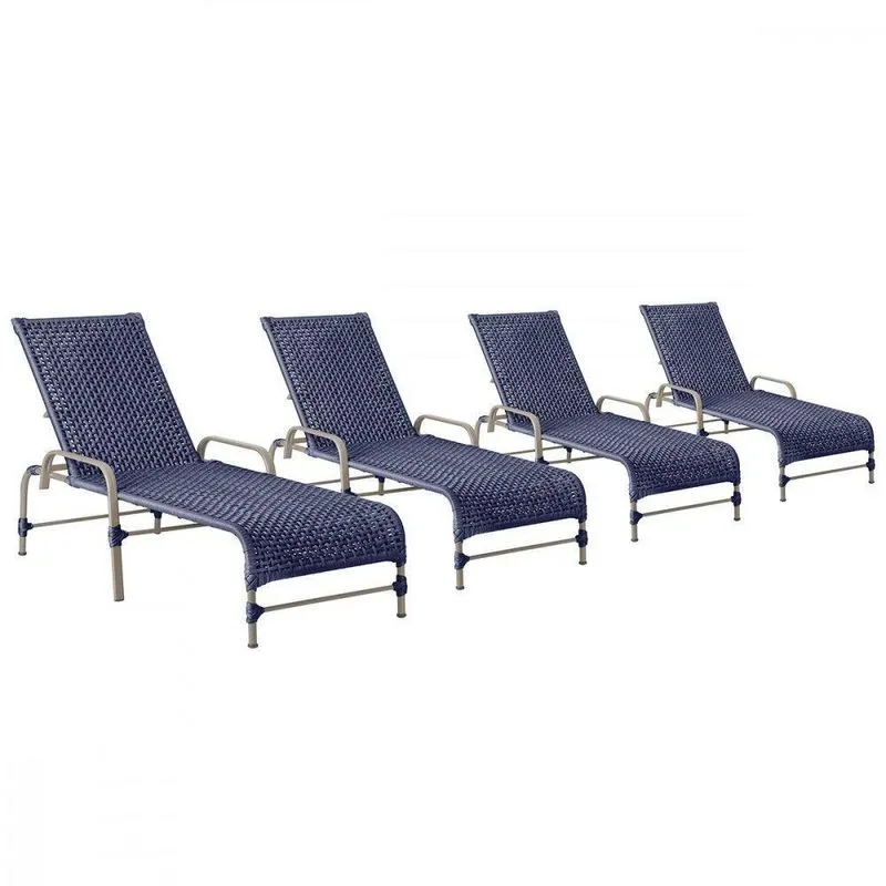 4 Espreguiçadeiras Reclinavel Catar Fendi Corda Nautica Azul