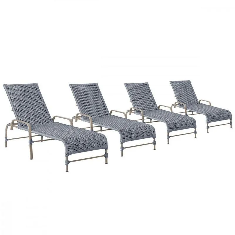 4 Espreguiçadeiras Reclinavel Catar Fendi Corda Nautica Prata
