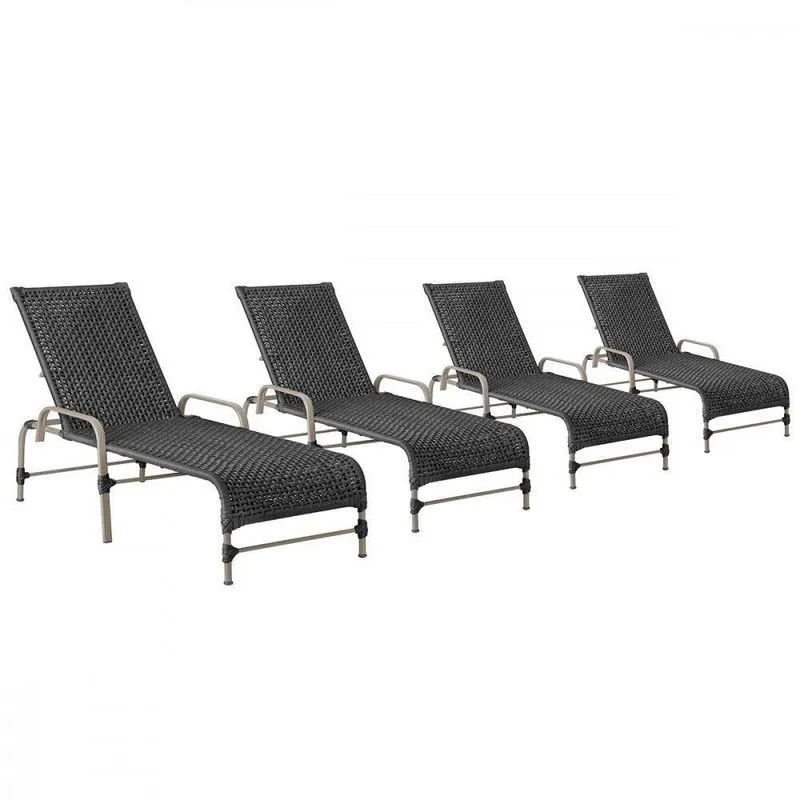 4 Espreguiçadeiras Reclinavel Catar Fendi Corda Nautica Preto
