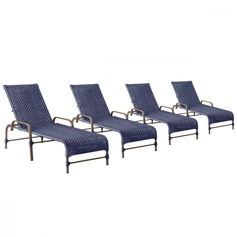 4 Espreguiçadeiras Reclinavel Catar Marrom Corda Nautica Azul