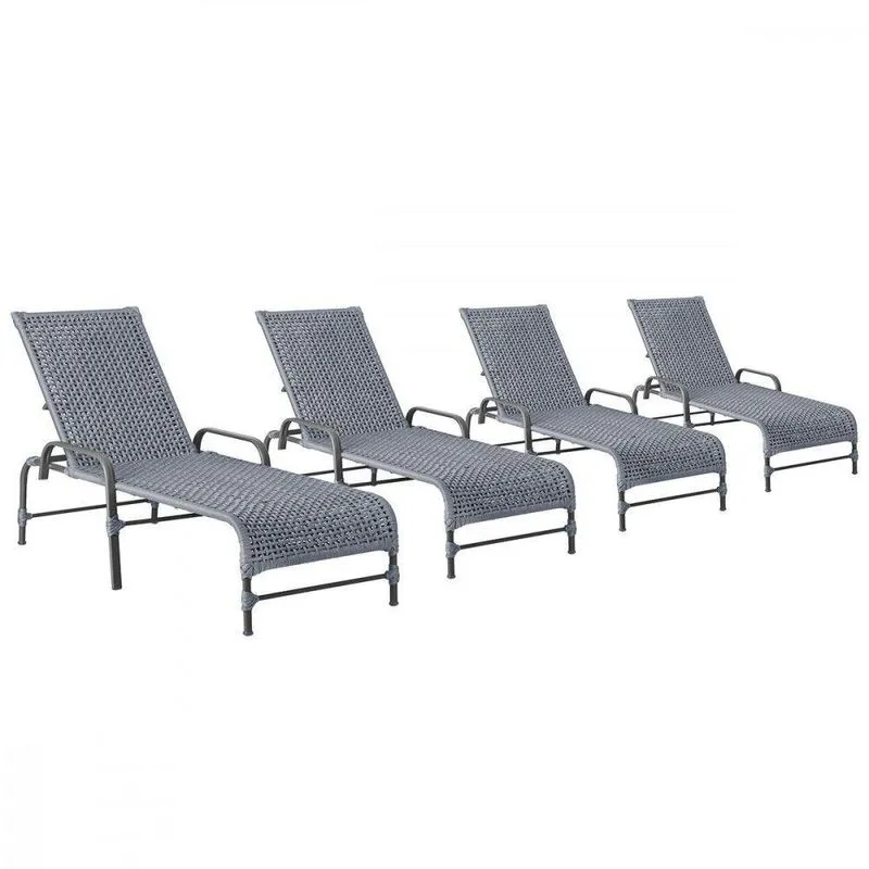4 Espreguiçadeiras Reclinavel Catar Preto Corda Nautica Prata