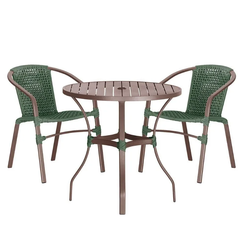 02 Cadeiras Floripa E Mesa Roma 80cm Marrom Trama Original Verde - Trama