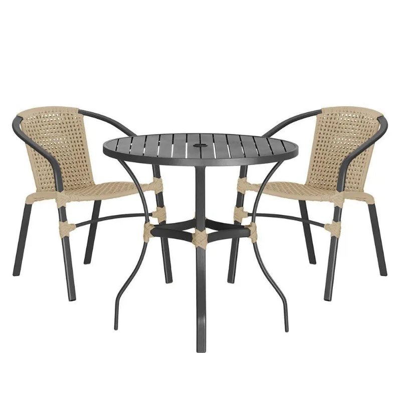 02 Cadeiras Floripa E Mesa Roma 80cm Preta Trama Original Rami
