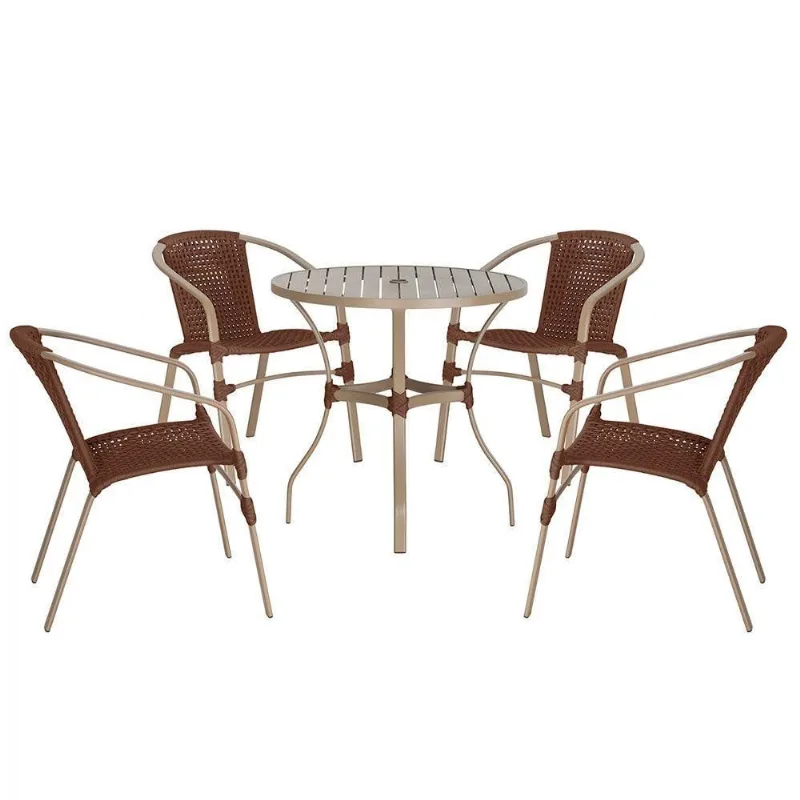 04 Cadeiras Floripa E Mesa Roma 80cm Fendi Trama Original Marrom - Trama