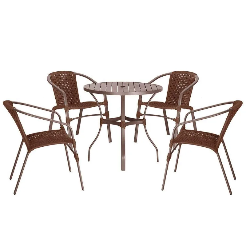 04 Cadeiras Floripa E Mesa Roma 80cm Marrom Trama Original Marrom - Trama