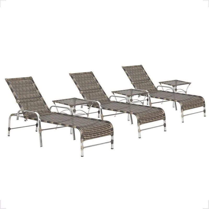 3 Espreguiçadeira Catar E 3 Mesa Garden Alumínio E Fibra Cappuccino