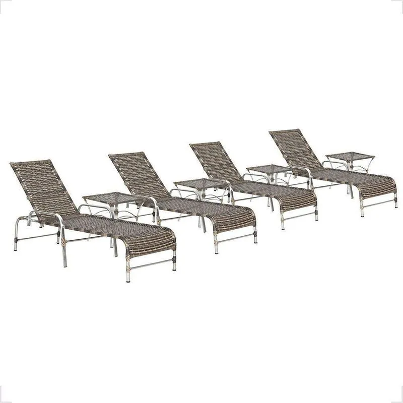 4 Espreguiçadeira Catar E 4 Mesa Garden Alumínio E Fibra Cappuccino