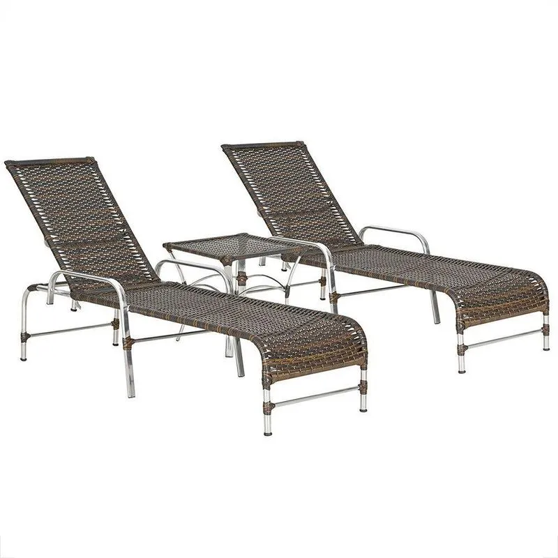 2 Espreguiçadeiras Catar E Mesa Para Piscina Jardim Varanda Pedra Ferro