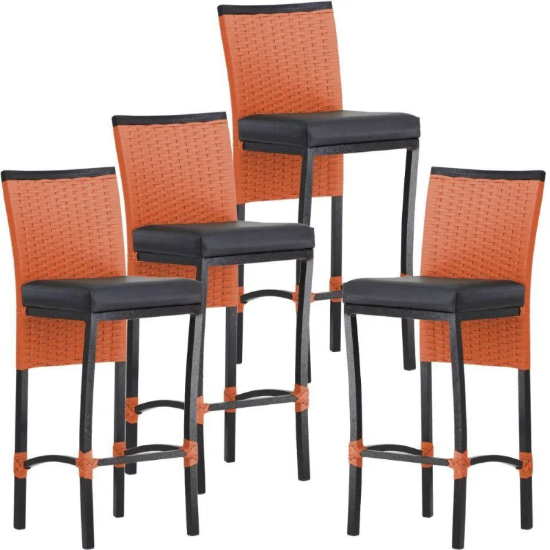 4 Banqueta Cannes Em Alumínio Corda Náutica Trama Original Terra Cota
