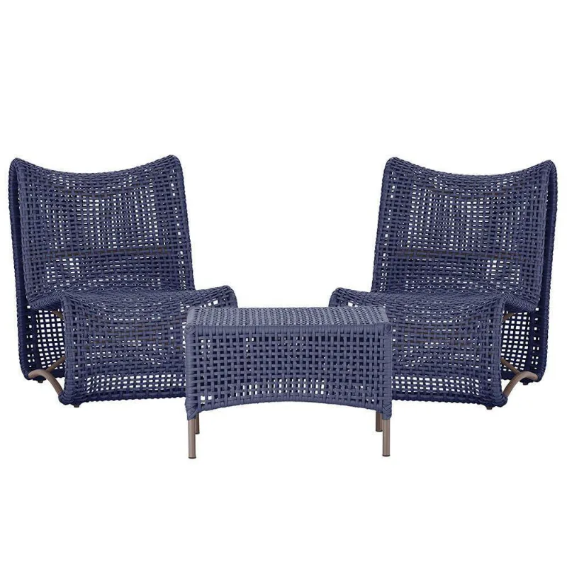 Poltronas + Puff Texas Alumínio Sala Corda Náutica Trama Azul