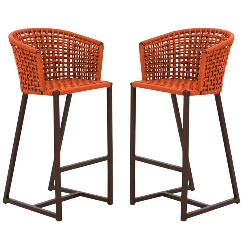 2 Banqueta Bali Em Alumínio E Corda Náutica Trama Original Terra Cota
