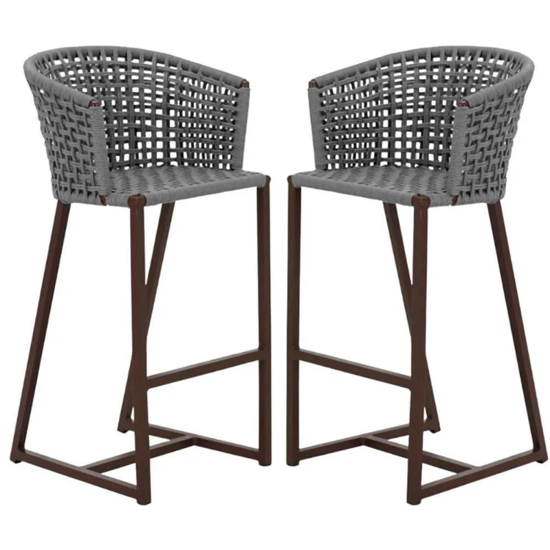 2 Banqueta Bali Em Alumínio E Corda Náutica Trama Original Prata